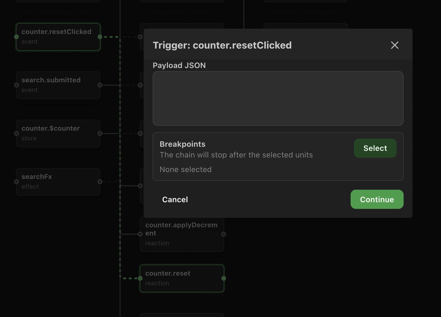 virentia inspector trigger modal